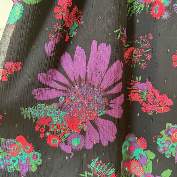 ModCloth Meow Bouquet Floral Cat Print Black Babydoll Square Neck Dress L - Picture 7 of 11